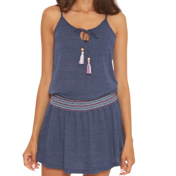 Soluna Swim Dresses & Skirts - Soluna Swim Blue Cover-Up Dress Sleeveless Tassel Tie Women's Medium M